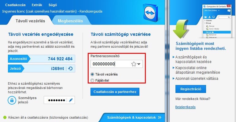 TeamViewer csatlakozás