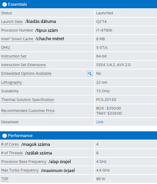 intel processzor részletek