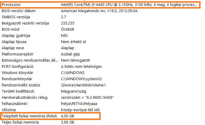 msinfo32 segédprogram